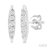 1/10 ctw Petite Boat Shape Round Cut Diamond Fashion Stud Earring in 10K White Gold